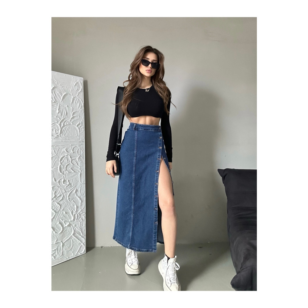 cms jeans Kadın Önü Düğmeli Maxi Boy Koyu Mavi Likralı Denim Etek 2XL Beden Etek Fiyatı
