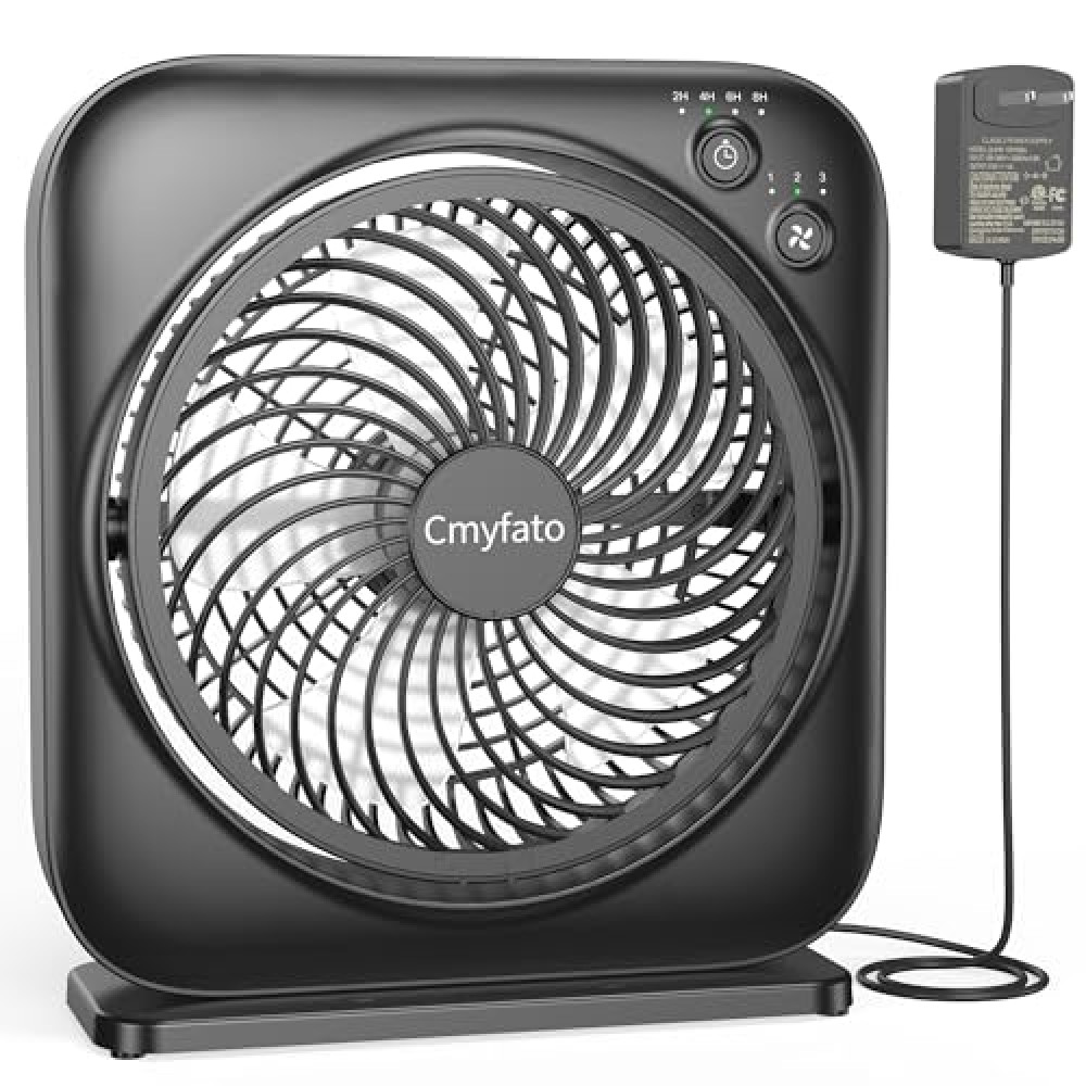 Cmyfato Window Fan,Small Box Fan with 3 Powerful Speed & 4 Timer Setting,12 inch Portable Table fan, 270° Pivoting Quiet Square DC Fan for Home Office Bedroom Bathroom Kitchen