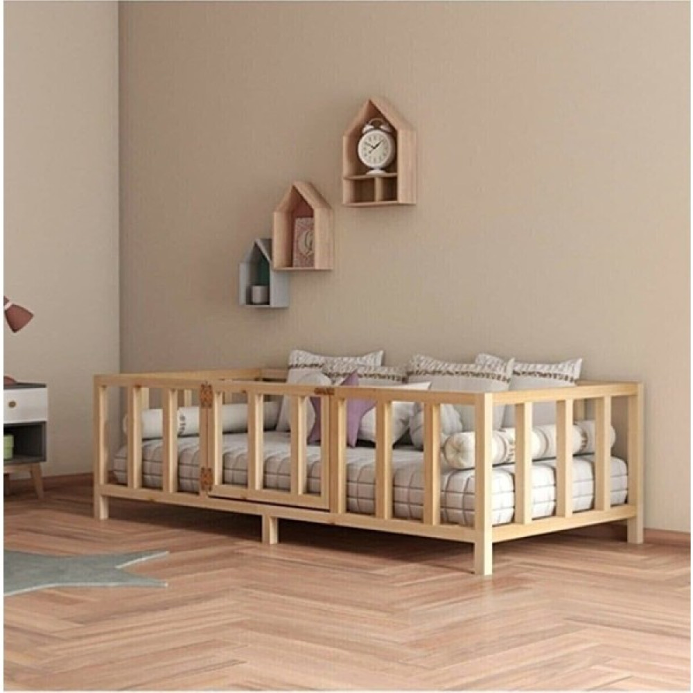 CND Home Kapılı Unisex Montessori Bebek ve Çocuk Karyolası Doğal Ahşap Yatak - 60 x 120 cm Karyola Fiyatı