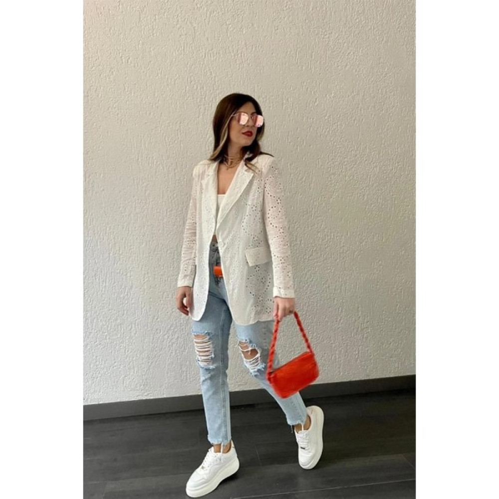 Cng Moda Güpür Mevsimlik Ceket Beyaz Bayan Ceket Fiyatı