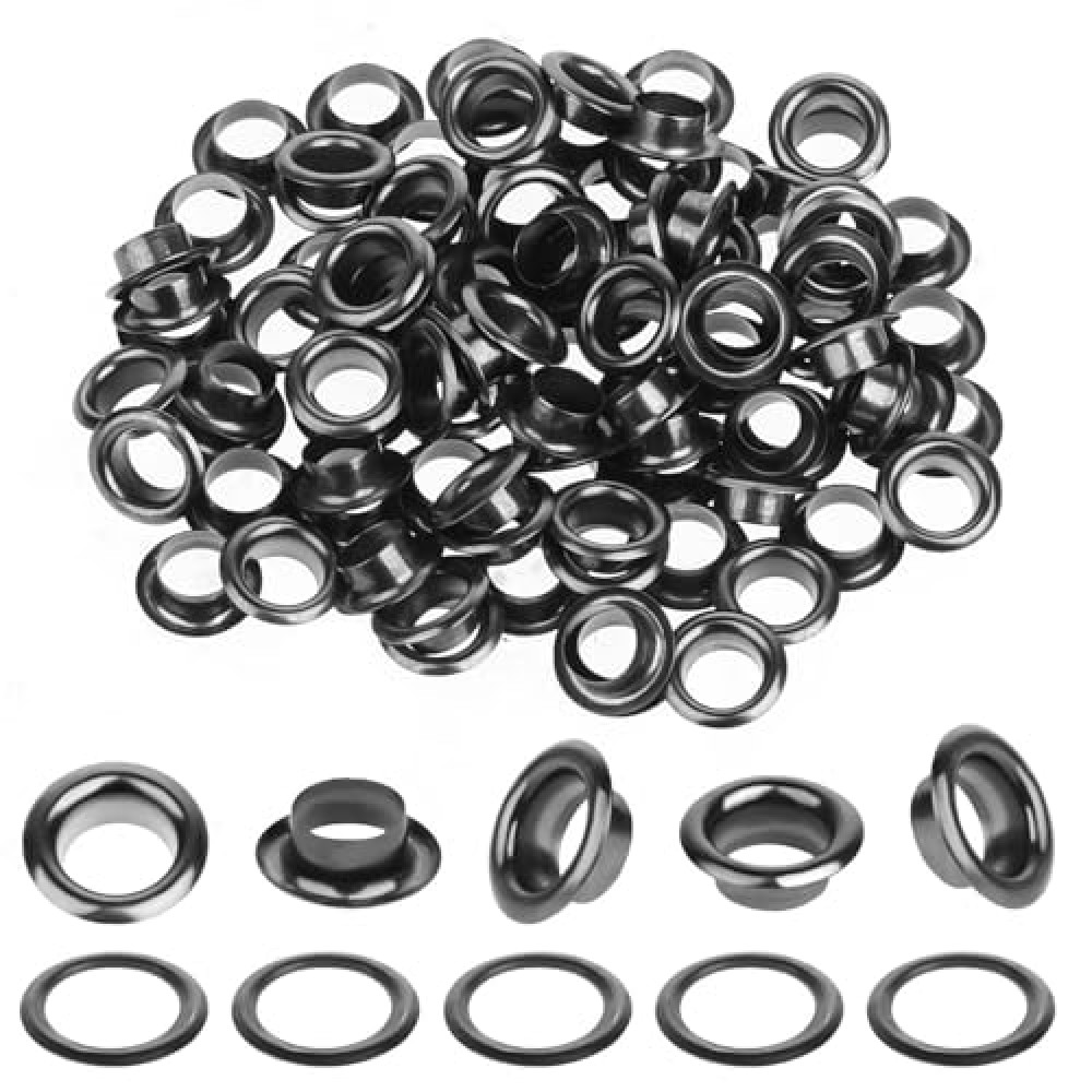 cobee 100 Sets Black Metal Eyelets, 1/4 Inch Eyelets and Grommets Eyelet Kit, Round Inner Hole DIY Rivet for Canvas, Shoes, Clothing, Bead Cores, Fabric, Leather and Bag(Black)