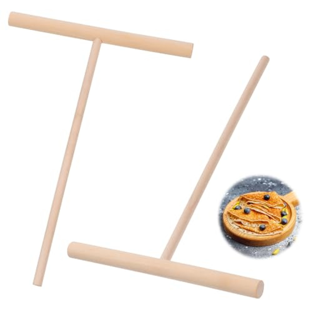 cobee 2 Pcs Crepe Spreader Wooden Crepe Maker, Spatula Pancake Batter Spreader, T-Shaped Tool Stick for Flat Tortilla Shells, Roti, Galettes-Round Food Pastry Tool