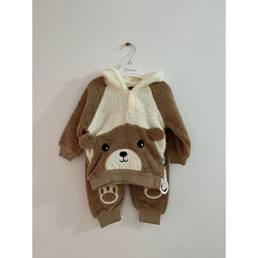 Cocomell Bebek Unisex Bebek Dizi Patili Welsof Peluş Alt Üst 2li Kapşonlu Takım-Pijama Takımı-Bebek Eşofman Takımı Bebek Giysi Takım Fiyatı