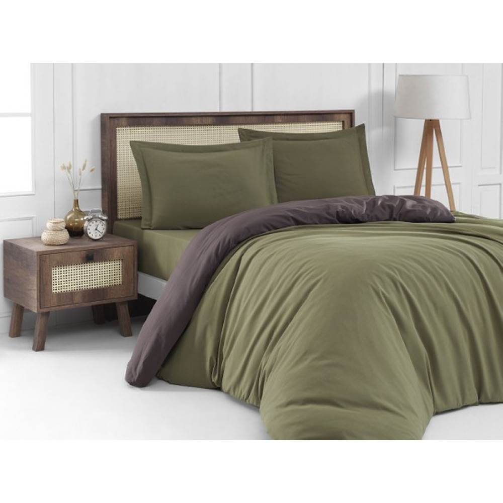 Cocona Çift Kişilik Nevresim Takımı Yeşil/kahve Düz Renk - 200 x 220 cm - Yeşil Nevresim Takımı Fiyatı