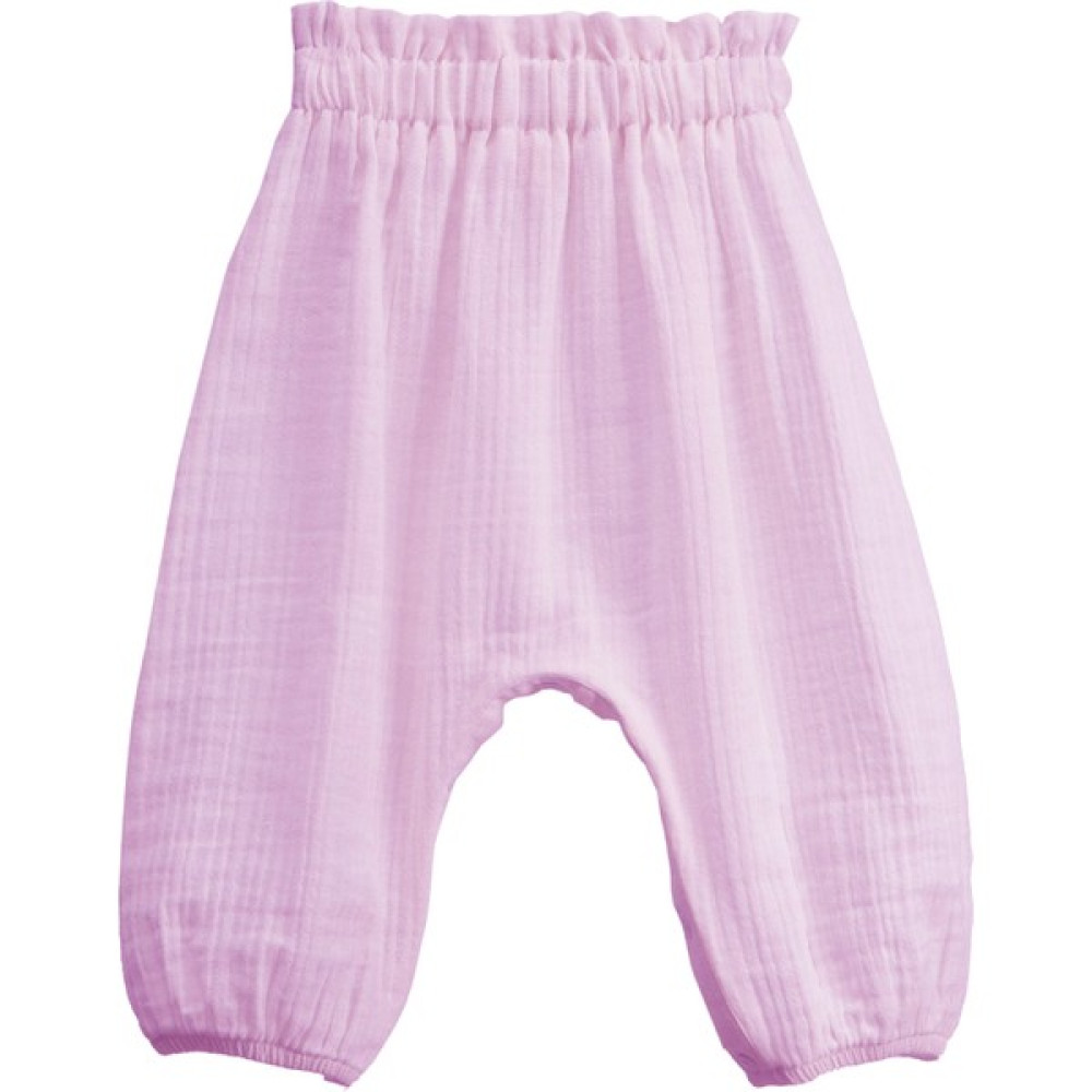 Çocuk Organik Müslin Pantolon Beli ve Paçaları Lastikli Ağı Çıtçıtlı Pembe Bebek Pantolon Fiyatı