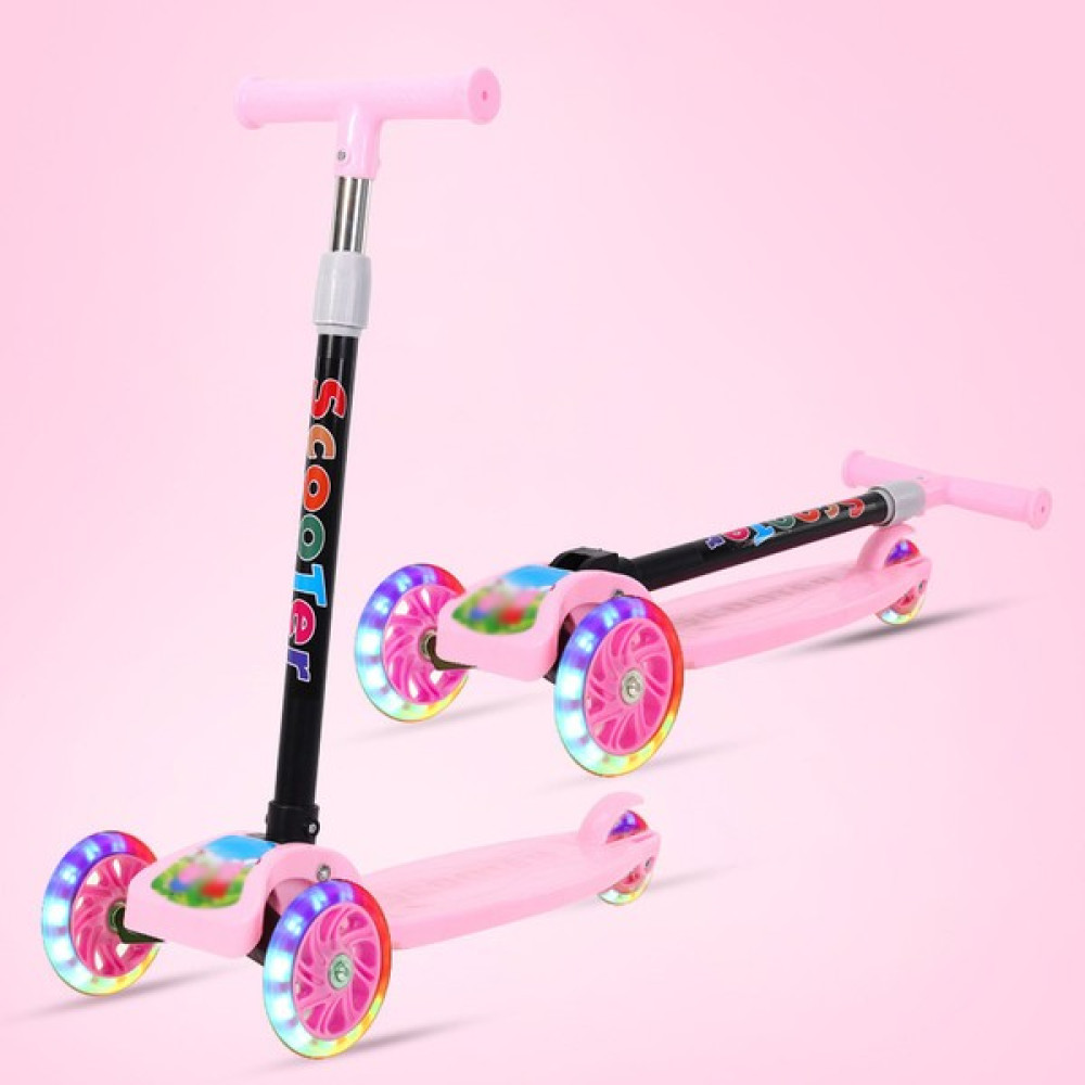 Çocuk Scooter'ı 2-8 Yaşında Üç Tekerlekli Yanıp Sönen Tekerlekli Scooter Katlanır (Yurt Dışından) - Açık Pembe Açık Hava, Deniz ve Spor Oyuncakları Fiyatı