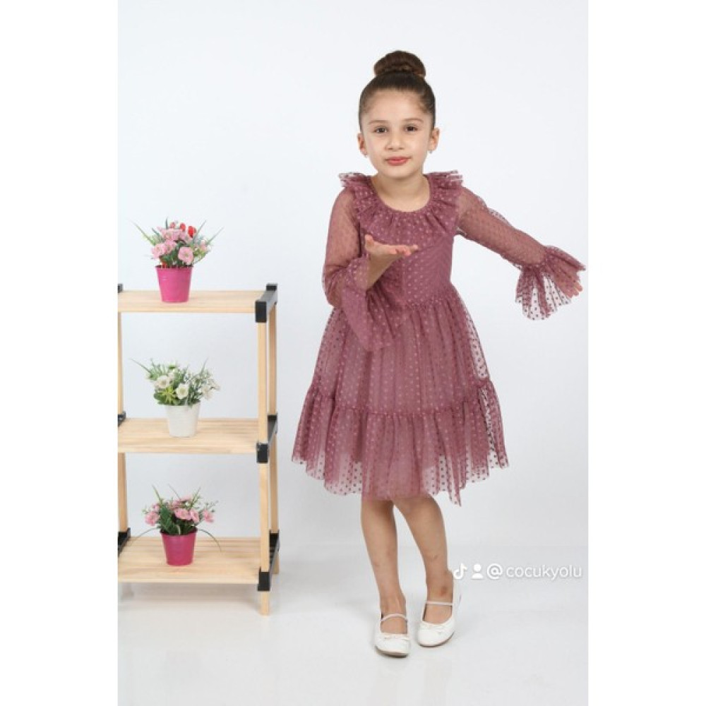 Çocuk Yolu Kids Çocukyolukids Puantiyeli Tüllü Bordo Kız Çocuk Elbise A1111141111017 Kız Çocuk Elbise Fiyatı