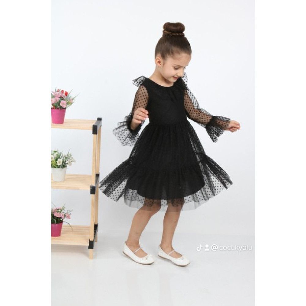 Çocuk Yolu Kids Çocukyolukids Puantiyeli Tüllü Siyah Kız Çocuk Elbise A1111141111015 Kız Çocuk Elbise Fiyatı