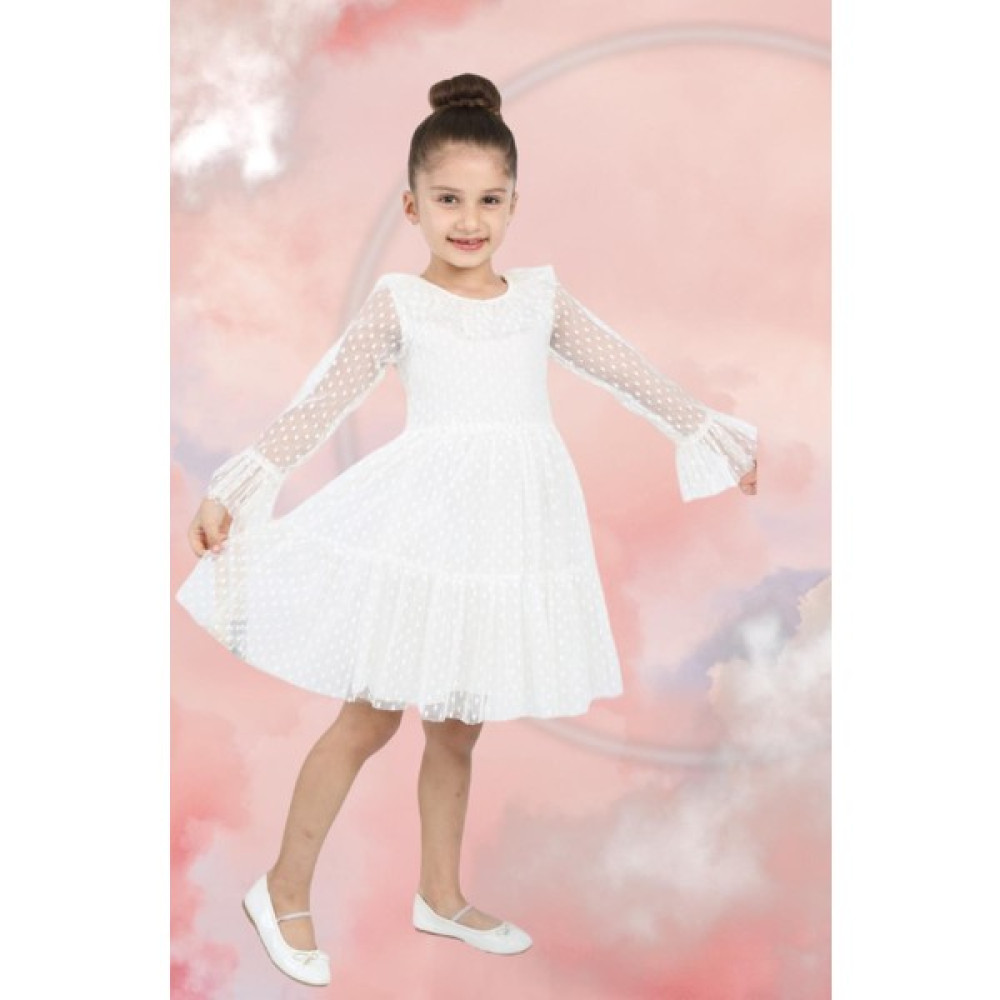 Çocuk Yolu Kids Puantiyeli Tüllü Beyaz Kız Çocuk Elbise A1111141111020 Kız Çocuk Elbise Fiyatı
