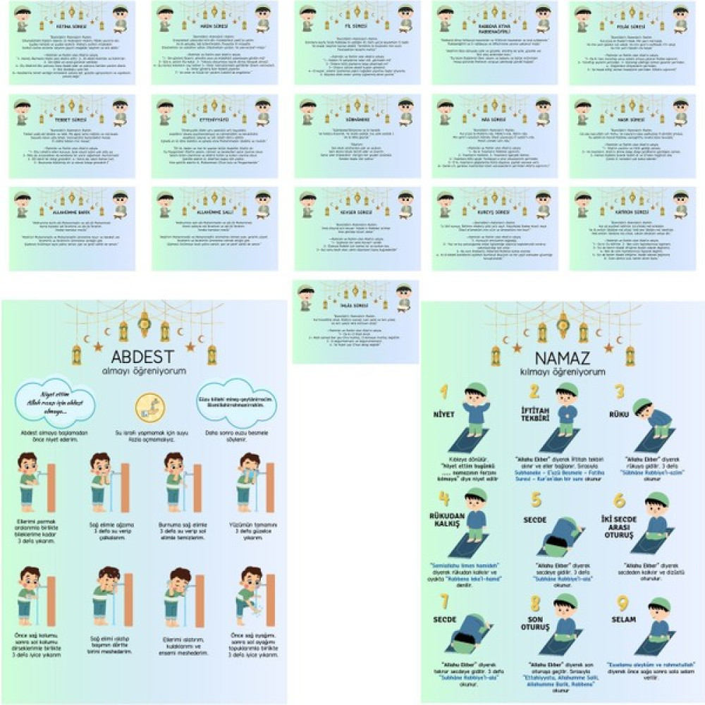 Çocuklar Için Namaz ve Abdest Posterleri, Sure ve Dua Ezber Kartları (Erkek) Okul Malzemeleri Fiyatı