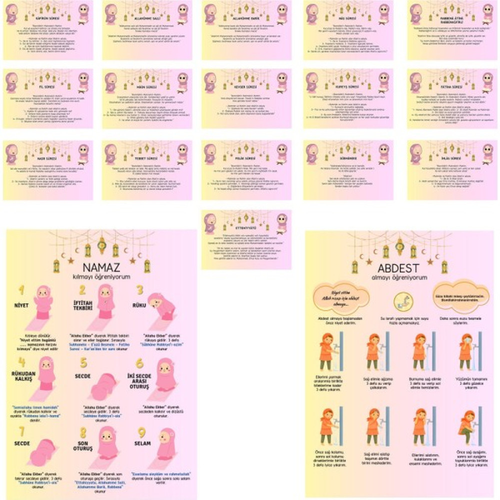 Çocuklar Için Namaz ve Abdest Posterleri, Sure ve Dua Ezber Kartları (Kız) Okul Malzemeleri Fiyatı