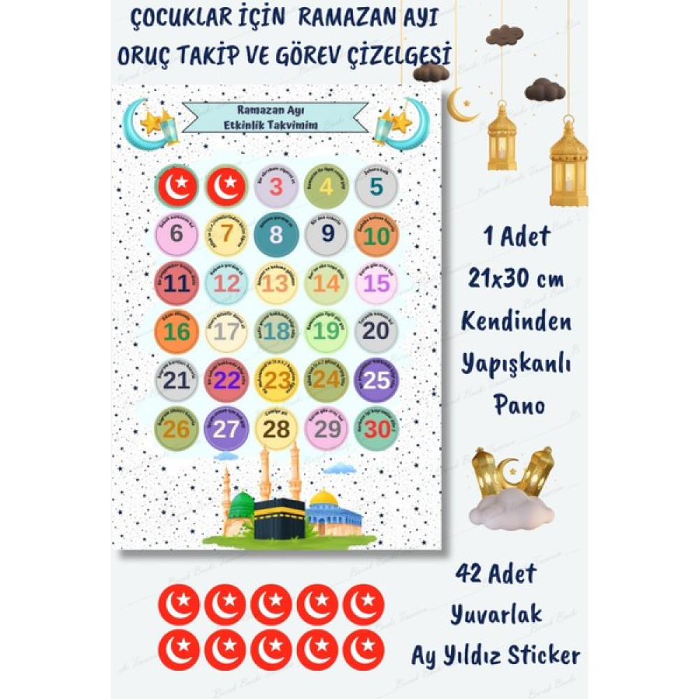 Çocuklar İçin Ramazan Ayı Oruç ve Görev Çizelgesi - Ramazan Sticker- Çocuk İmsakiyesi Duvar Stickerı Fiyatı