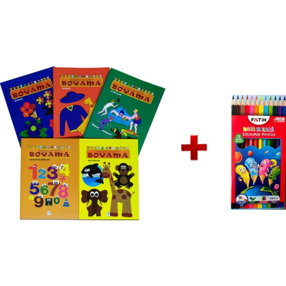 Çocuklar Için Renkli Kalemli Boyama Seti - ( 5 Boyama Kitabı + Fatih 12'li Büyük Boy Boya Kalemi ) Aktivite & Eğitici Kitaplar Fiyatı