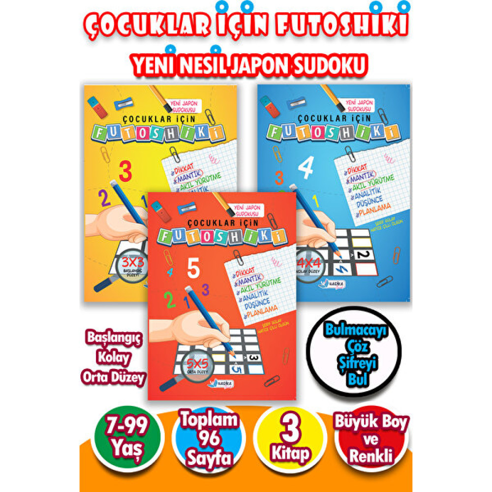Çocuklar İçin Zeka & Dikkat Güçlendiren Futoshiki - Yeni Nesil Japon Sudoku - 3 lü Set Zeka Geliştirici Kitaplar Fiyatı