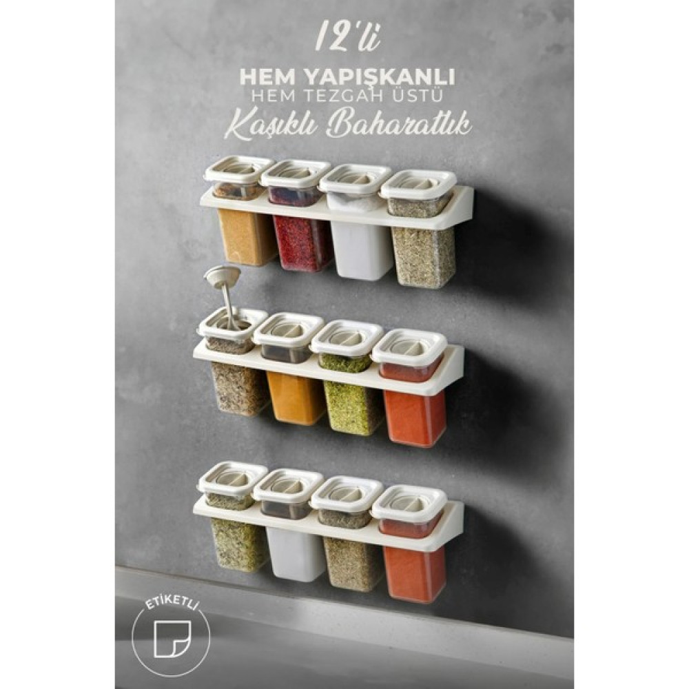 Codemfire 12'Li Kaşıklı, Yapışkanlı, Standlı 400 Ml Baharatlık Seti Bej Baharat Setleri & Baharatlıklar Fiyatı