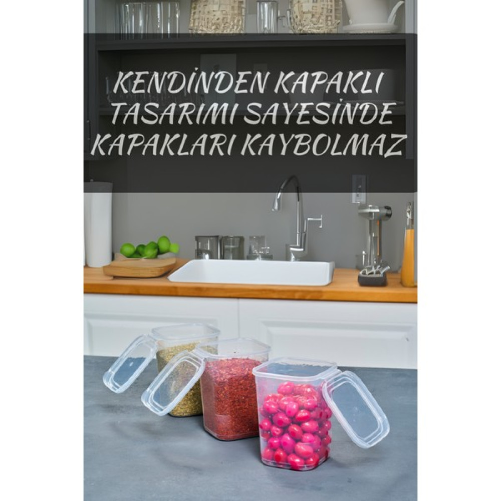 Codemfire 12'Li Kendinden Kendinden Kapaklı Kare Saklama Kabı, Erzak, Baharat 1,15 Litre - 1,2 lt Saklama Kapları Fiyatı
