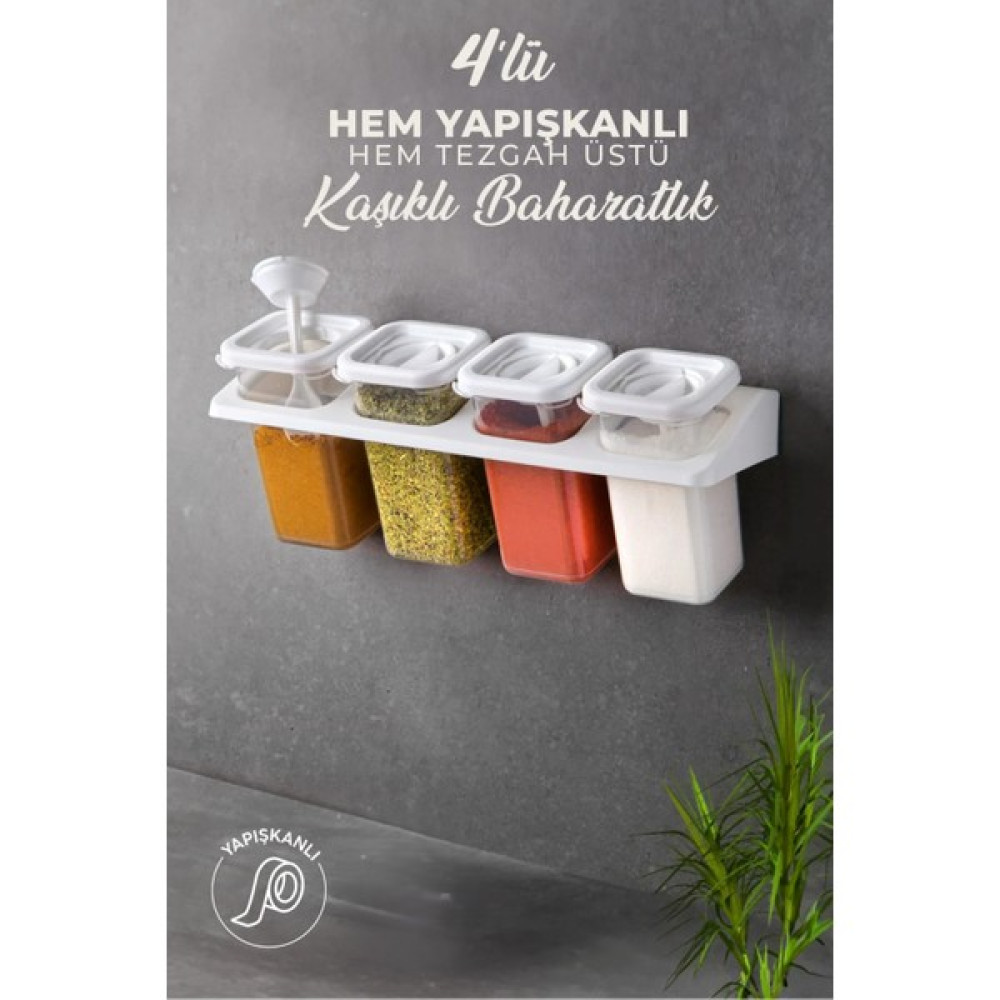 Codemfire 4'Lü Kaşıklı, Yapışkanlı, Standlı 400 Ml Baharatlık Seti Beyaz Baharat Setleri & Baharatlıklar Fiyatı