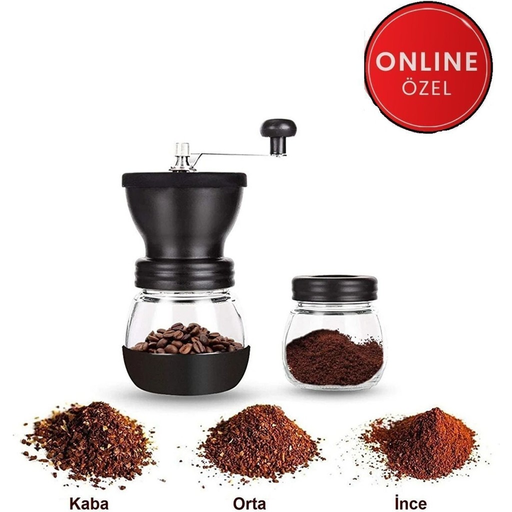 Coffee Factory Cam ve Seramik Gövdeli El Tipi Kahve Değirmeni Kalın ve İnce Ayar Seçenekli Dayanıklı Tasarım Diğer Fiyatı