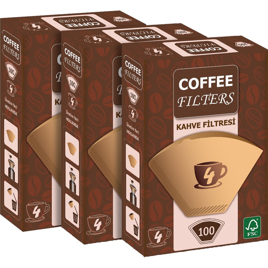 Coffee Filters Filtre Kahve Kağıdı No:4 100'lü @ 3 Paket - 300 Adet - Kağıt Filtre Diğer Fiyatı
