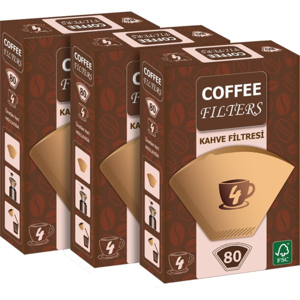 Coffee Filters Filtre Kahve Kağıdı No:4 80'li @ 3 Paket - Kağıt Filtre - 240 Adet Kahve Fiyatı