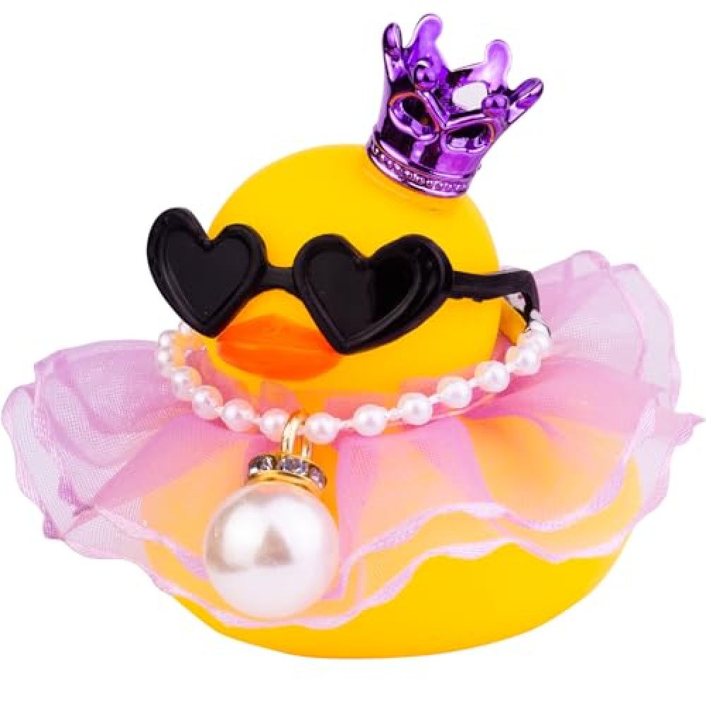 CoFuBcad Rubber Duck Car Dashboard Decoration, Duck Car Ornament with Mini Crown Skirt Necklace Glasses for Cute Car Accessories, CF038A