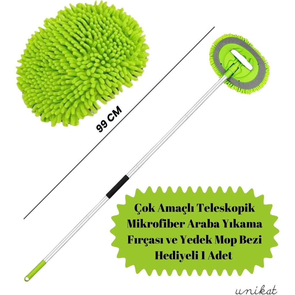 Çok Amaçlı Teleskopik Mikrofiber Araba Yıkama Fırçası Yedek Mop Bezli 1 Adet – Saplı ve Ele Geçirmeli Kullanım Yeşil Diğer Fiyatı