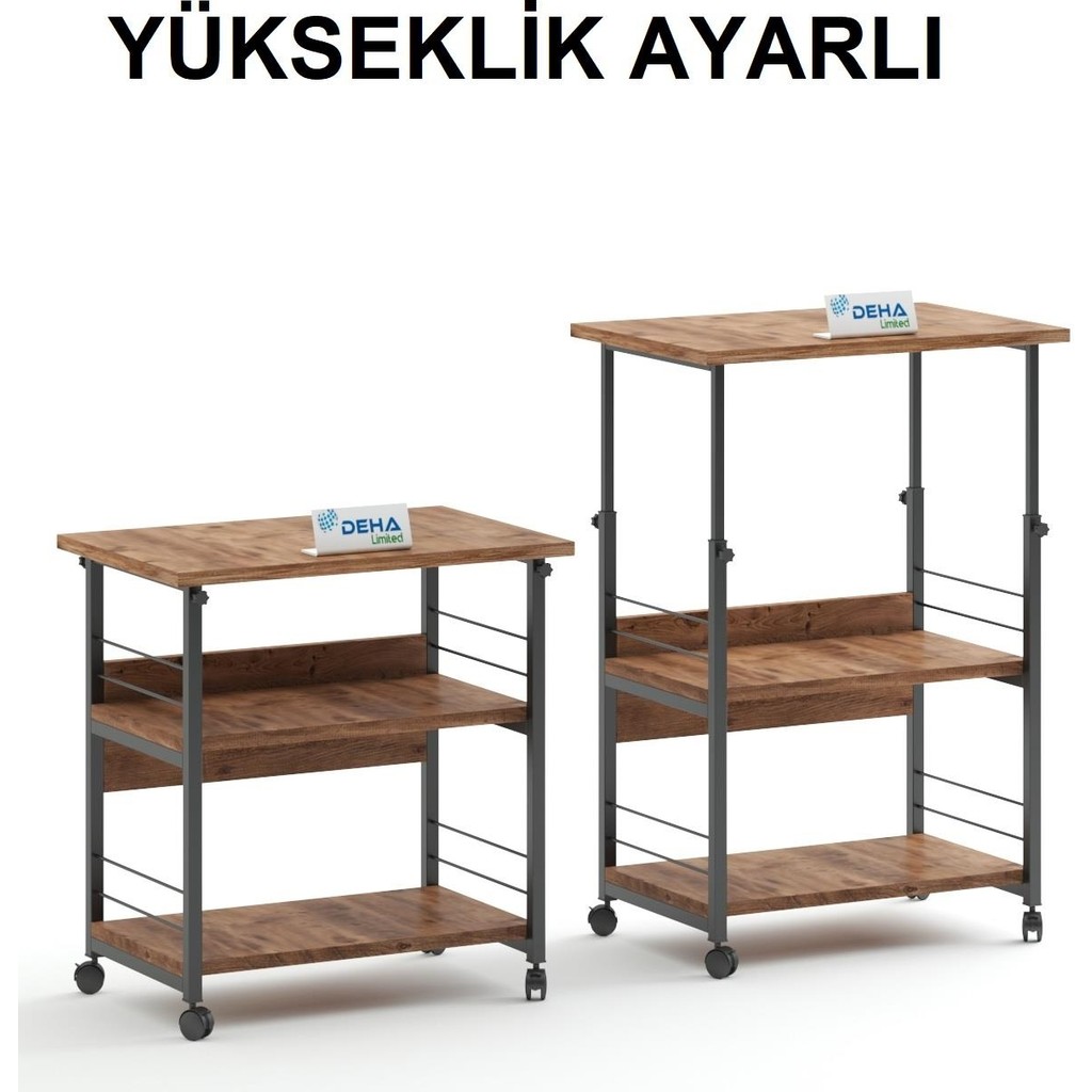 Çok Amaçlı Yükseklik Ayarlı Frenli Tekerlekli 3 Katlı Mutfak Fırınlık Kahve Masası Yazıcı Sehpası Servis Standı Diğer Fiyatı