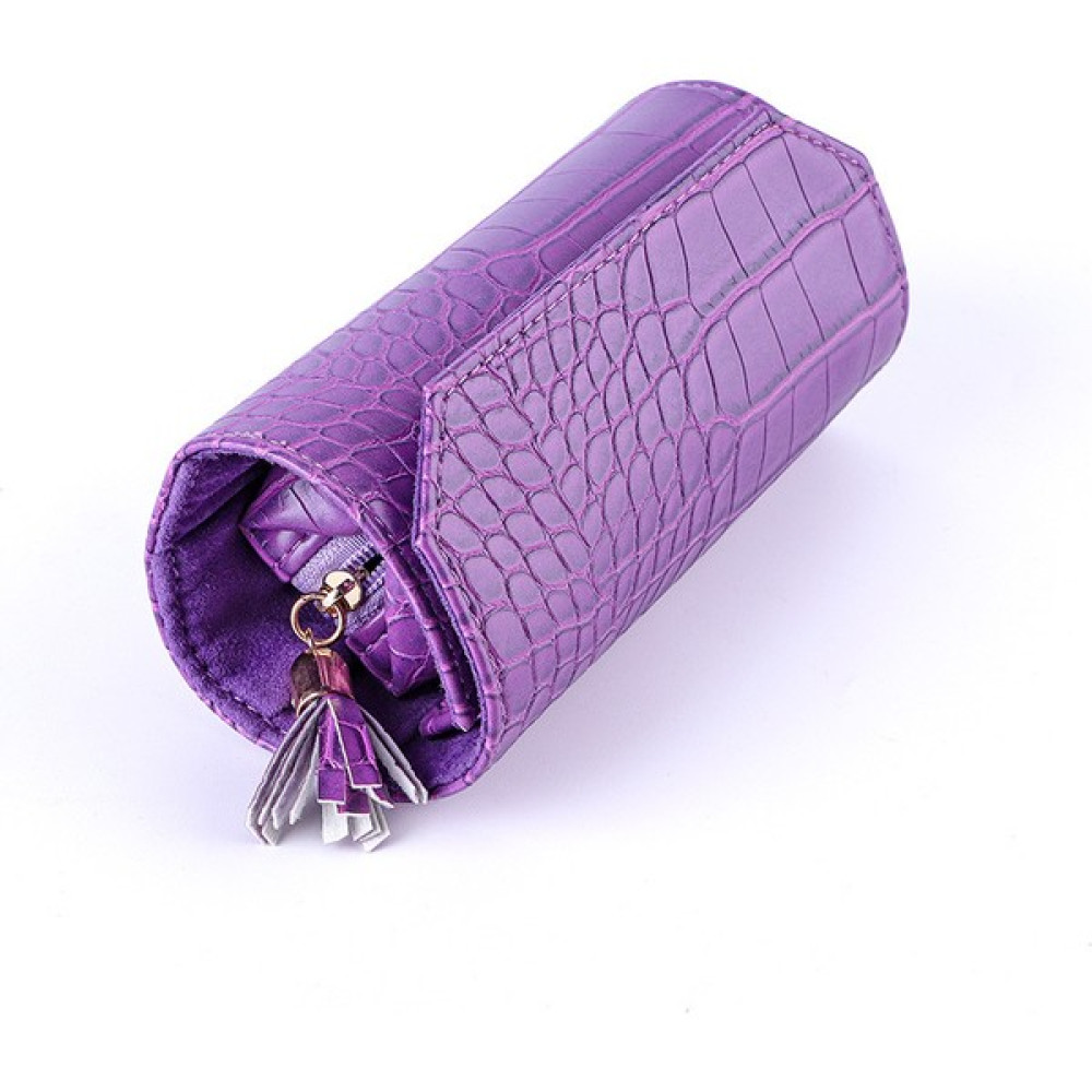 Çok Fonksiyonlu Taşınabilir Takı Debriyaj Saklama Çantası Timsah Desen Fiber Kadife Takı Mücevher Kutusu (Yurt Dışından) - 16.5*6.5 cm - Mor Eşya Saklama Kutusu Fiyatı