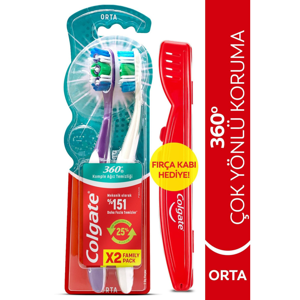 Colgate 360 Komple Ağız Temizliği Çok Yönlü Koruma Orta Diş Fırçası 1 1 & Fırça Kabı Hediye Diş Fırçaları Fiyatı