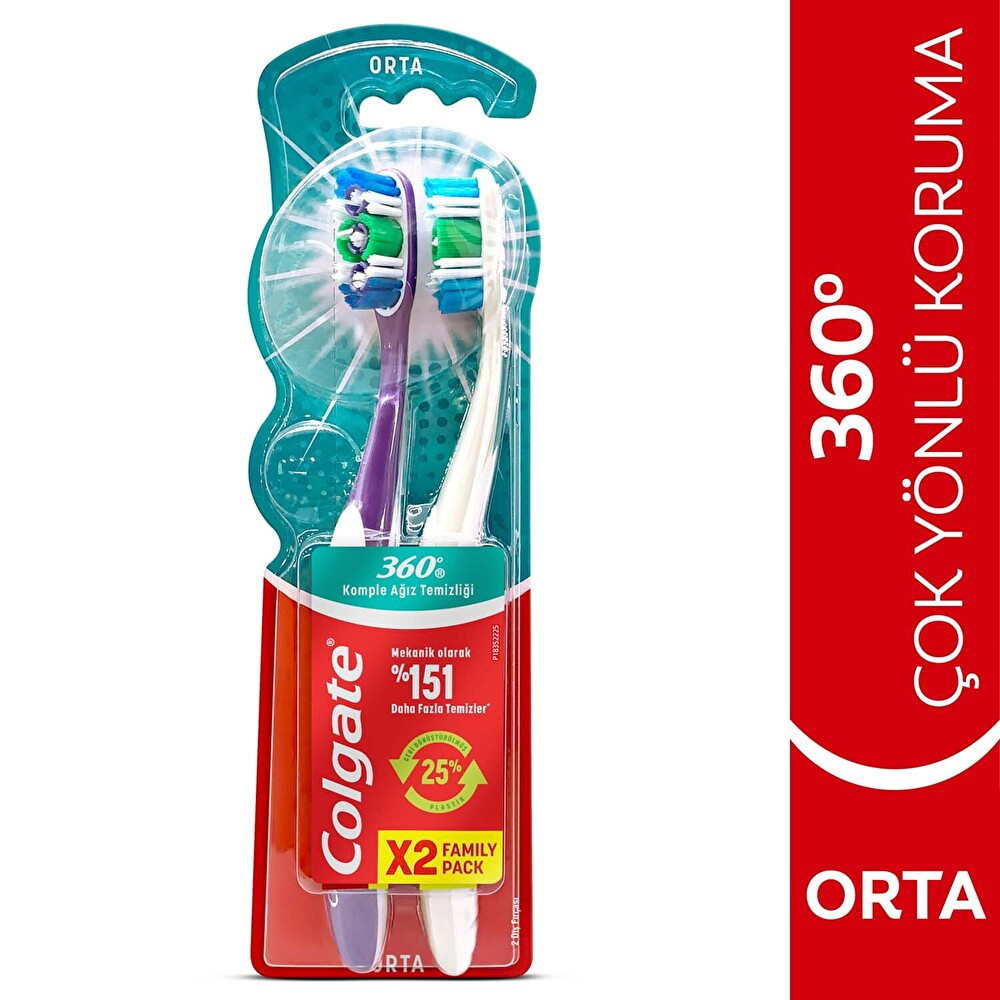 Colgate 360 Komple Ağız Temizliği Çok Yönlü Koruma Orta Diş Fırçası 1+1 Diş Fırçaları Fiyatı