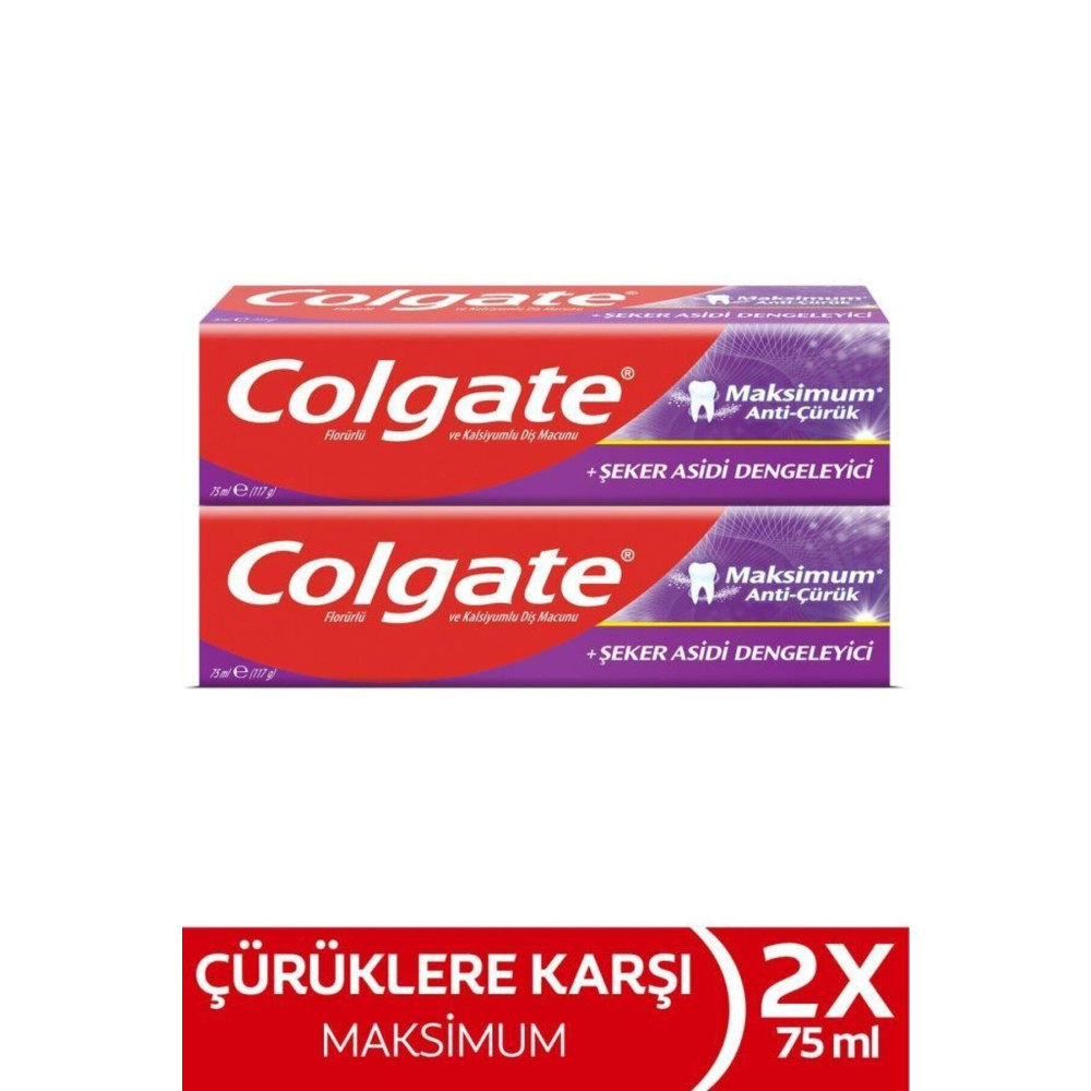 Colgate Maksimum Anti Çürük Şeker Asidi Dengeleyici Diş Macunu 75 ml X 2 Adet Diş Macunları Fiyatı