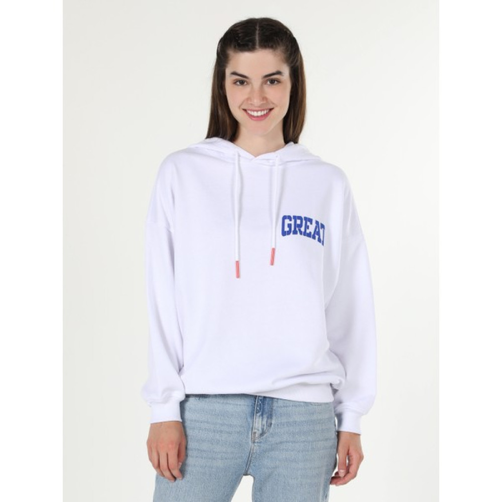 Colin's Regular Fit Yazı Baskılı Beyaz Kadın Sweatshirt Bayan Sweatshirt Fiyatı