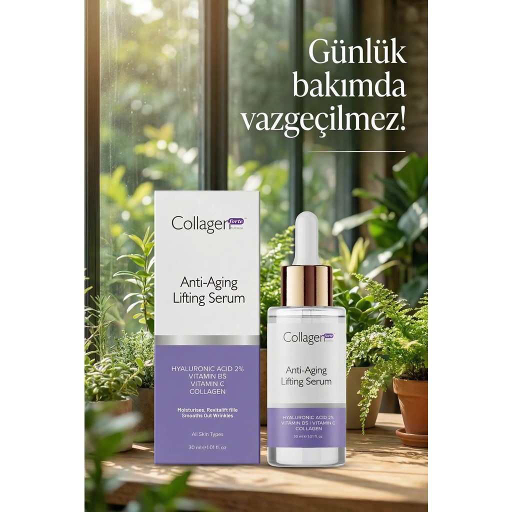 Collagen Forte Platinum Hyaluronik Asit Yaşlanma Karşıtı Sıkılaştırıcı Serum 30ML, Vitamin B5, Vitamin C & Collagen Diğer Fiyatı