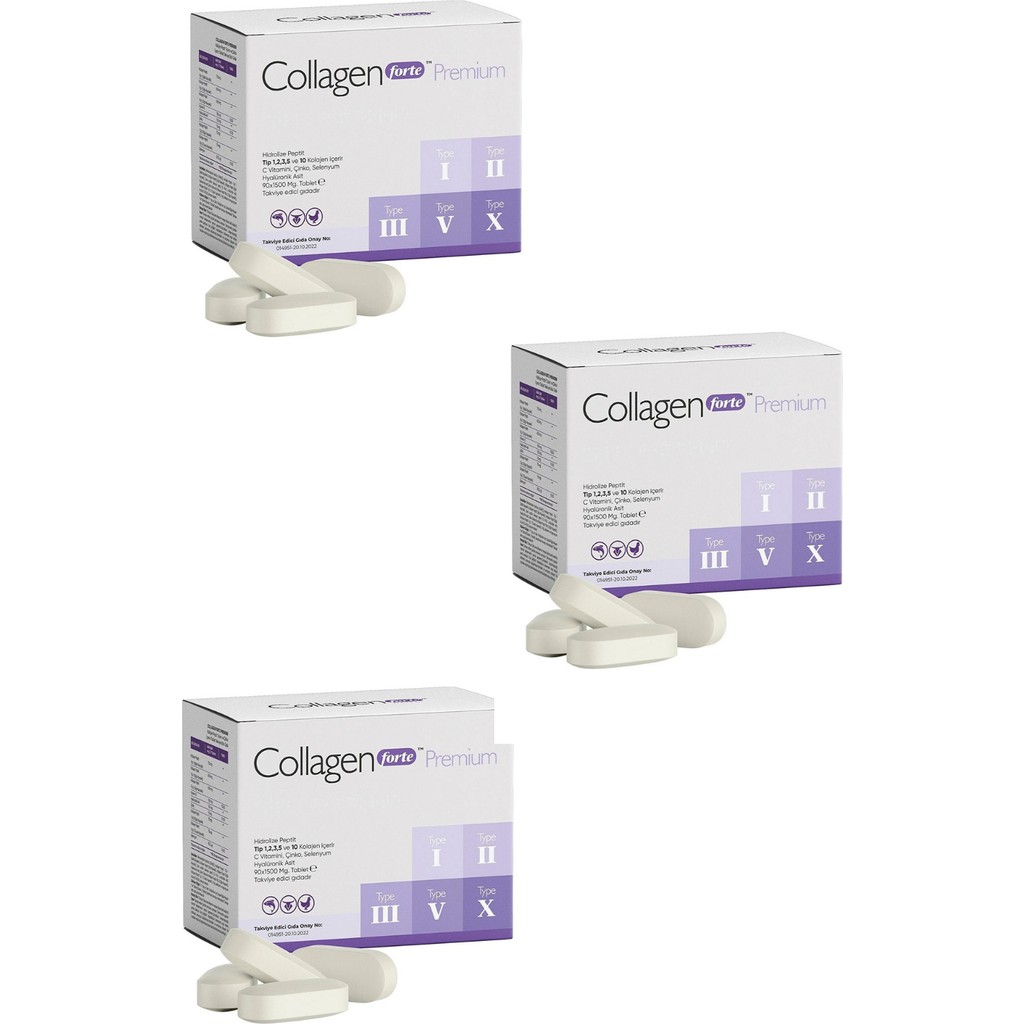 Collagen Forte Platinum Tip 1,2,3,5 ve Tip 10 Kolajen, Hyalüronik Asit, Çinko, Selenyum & Vitamin C, 90 Tablet 3 Adet Diğer Fiyatı