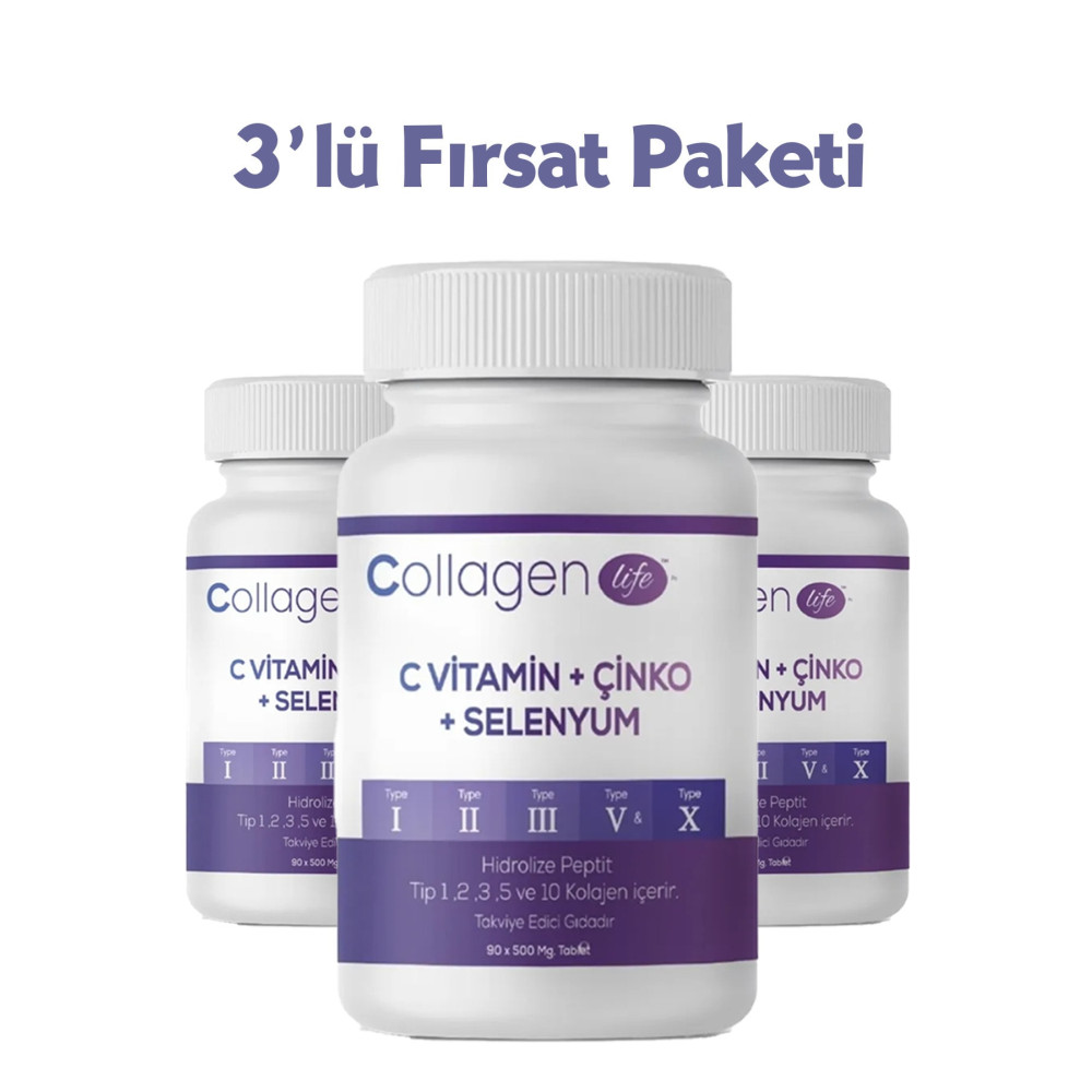 COLLAGEN LIFE 3lü Ekonomik Paket 5 Tip Kolajen Tip 1 Tip 2 Tip 3 Tip 5 Tip 10 Sağlık Fiyatı