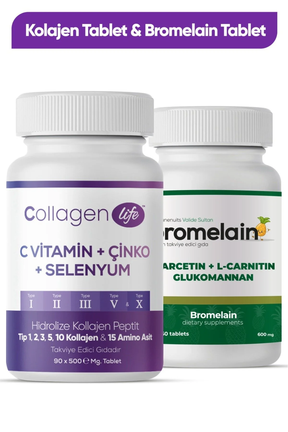 COLLAGEN LIFE 5 Tip Kolajen & Bromelain Tablet Seti" Sağlık Fiyatı