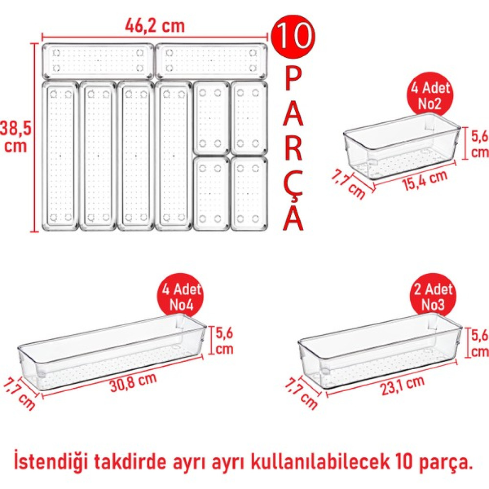 Color House 10 Parça Set Modüler Çekmece Içi Düzenleyici Mutfak Makyaj Takı Banyo Buzdolabı Organizer Saklama Kapları Fiyatı