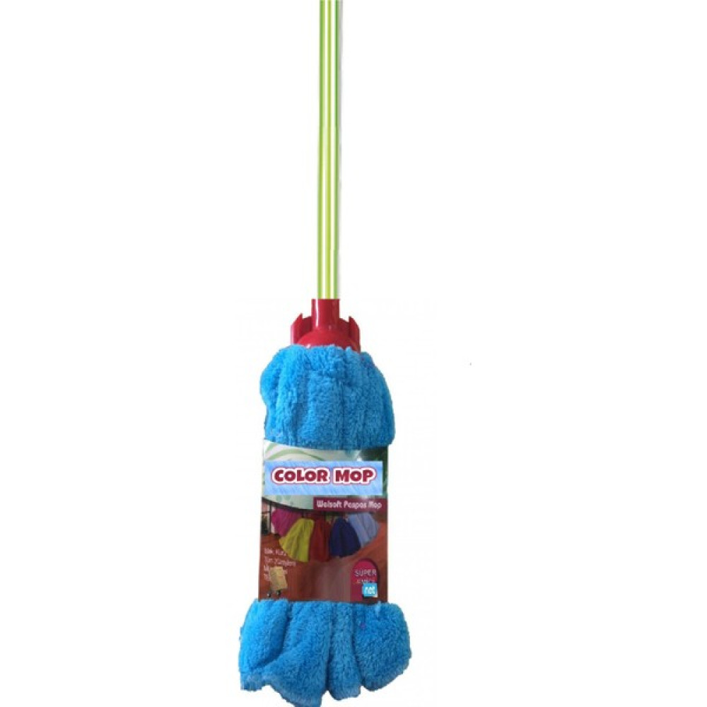 Color Mop Havlu Paspas Mop Yedek Ucu ve Plastik Kaplama Saplı - Mavi Temizlik Malzemeleri Fiyatı