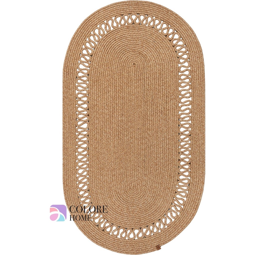 Colore Home Bej Oval Hasır Jüt Kilim Bohem Oval Halı El Dokuması Paspas - 140 x 200 cm Araca Özel Paspaslar Fiyatı
