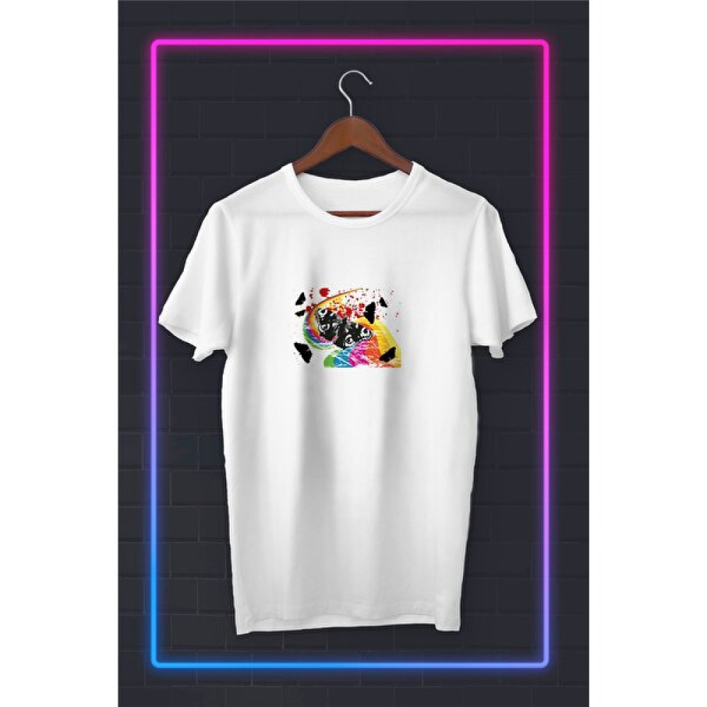 Colorful Brush Strokes Drawing Illustration - Baskılı Tshirt Bayan T-shirt Fiyatı