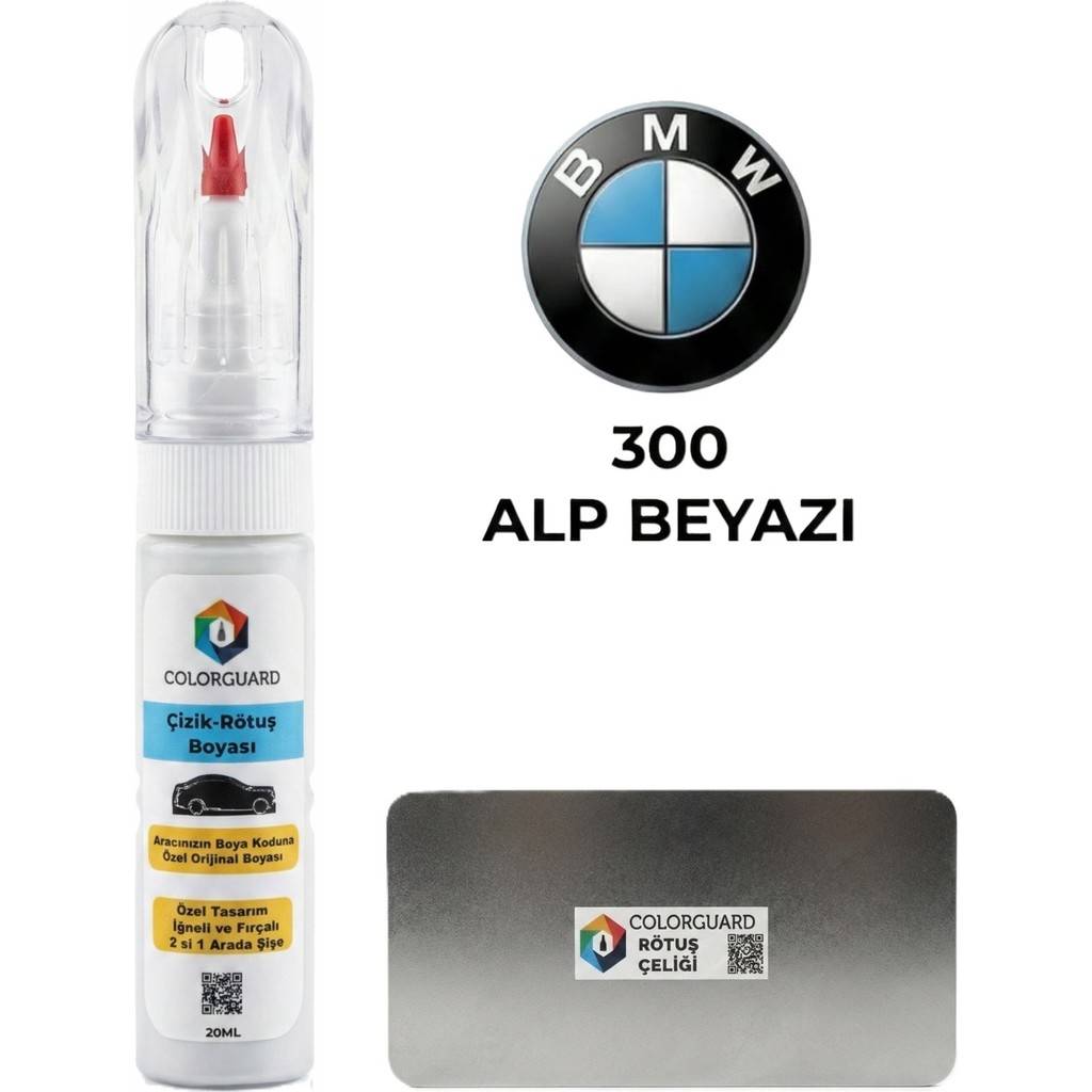 COLORGUARD BMW 300 Alp Beyazı İğneli ve Fırçalı Özel Tasarım Şişe Rötuş Boyası ve Profesyonel Rötuş Çeliği Seti Oto Boyaları Fiyatı
