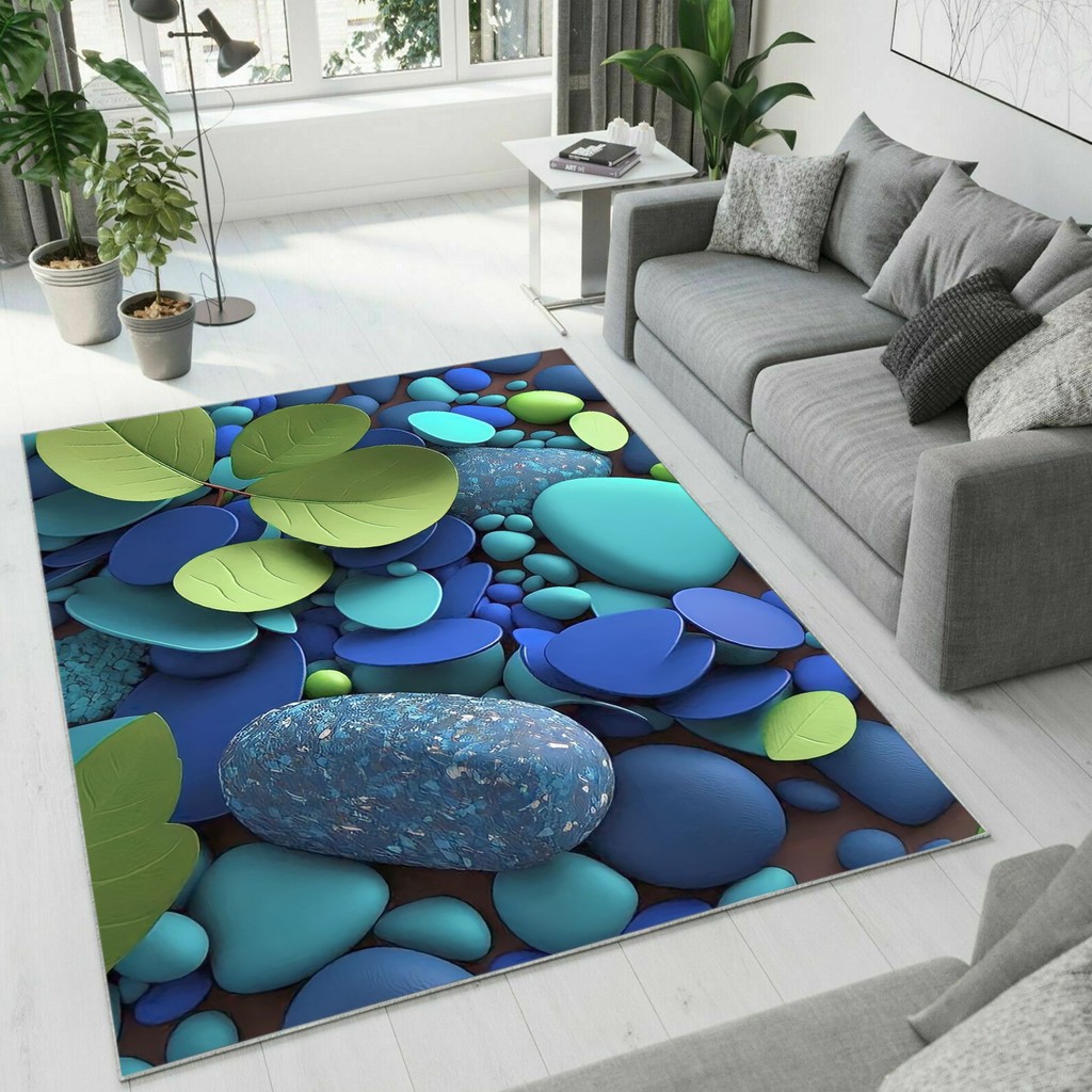 Colorix Carpet Dijital Baskı Dekoratif Kaymaz Taban Yıkanabilir Halı - 80 x 200 cm - Mavi Salon Halısı Fiyatı