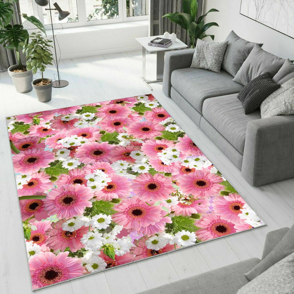 Colorix Carpet Dijital Baskı Dekoratif Kaymaz Taban Yıkanabilir Halı NO:1413 - 100 x 150 cm - Pembe Salon Halısı Fiyatı