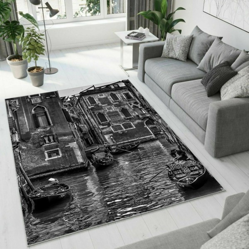 Colorix Carpet Dijital Baskı Dekoratif Kaymaz Taban Yıkanabilir Halı NO:1639 - 80 x 200 cm - Siyah Salon Halısı Fiyatı