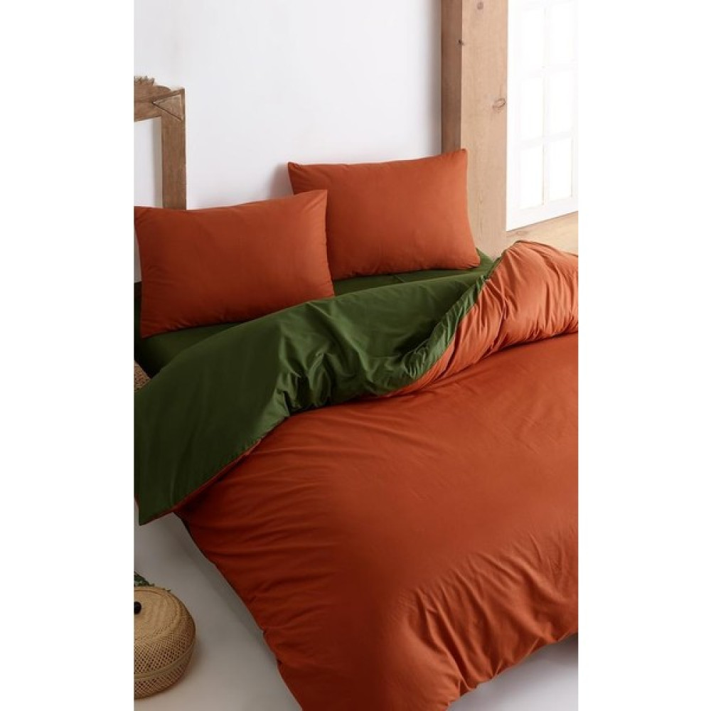 Colorpool Go Earth Koyu Tarçın-Koyu Yeşil Nevresim Takımı - 200 x 220 cm - Vizon Nevresim Takımı Fiyatı