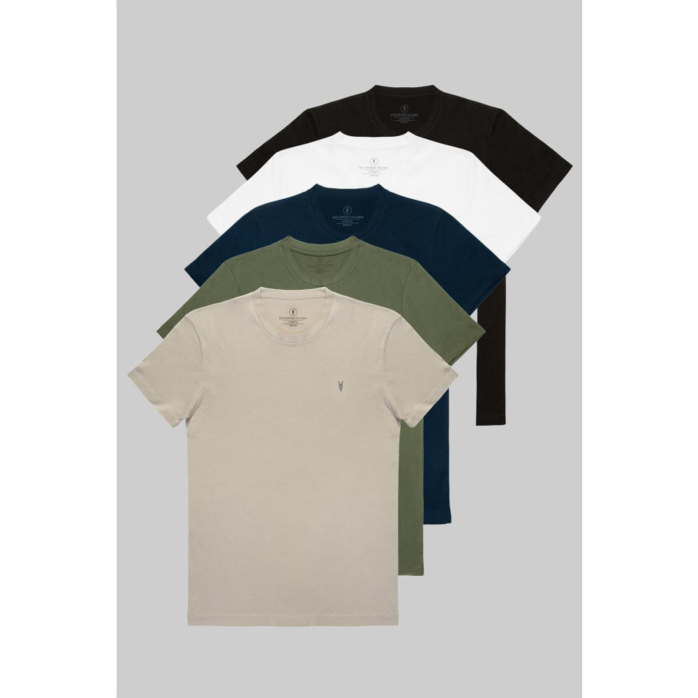 COMBİNE MİCHAİL Erkek Siyah Beyaz Haki Gri Lacivert %100 Pamuklu 5 Li T-shirt Paketi L Beden Bayan T-shirt Fiyatı