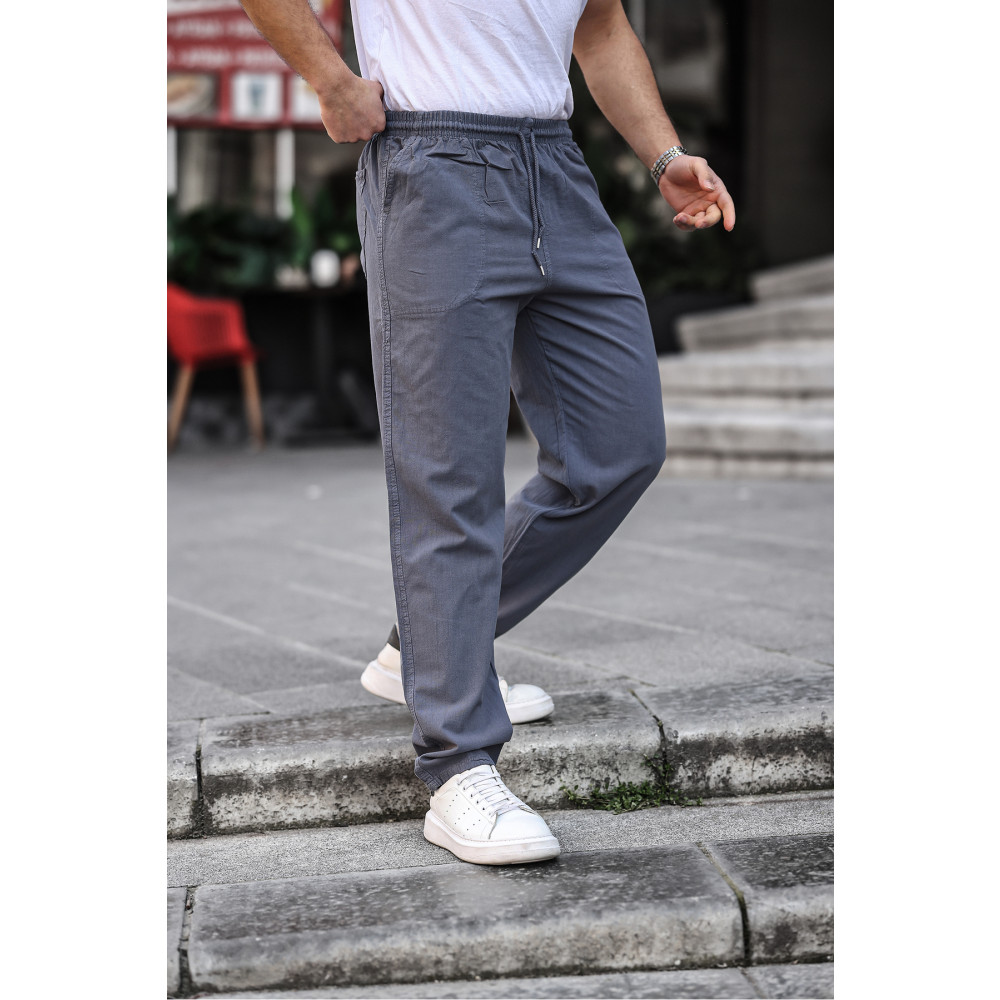 COMBİNE MİCHAİL Füme Renk Erkek Yazlık Keten Karışımı Relaxed Pantolon 2XL Beden Kadın Pantolon Fiyatı