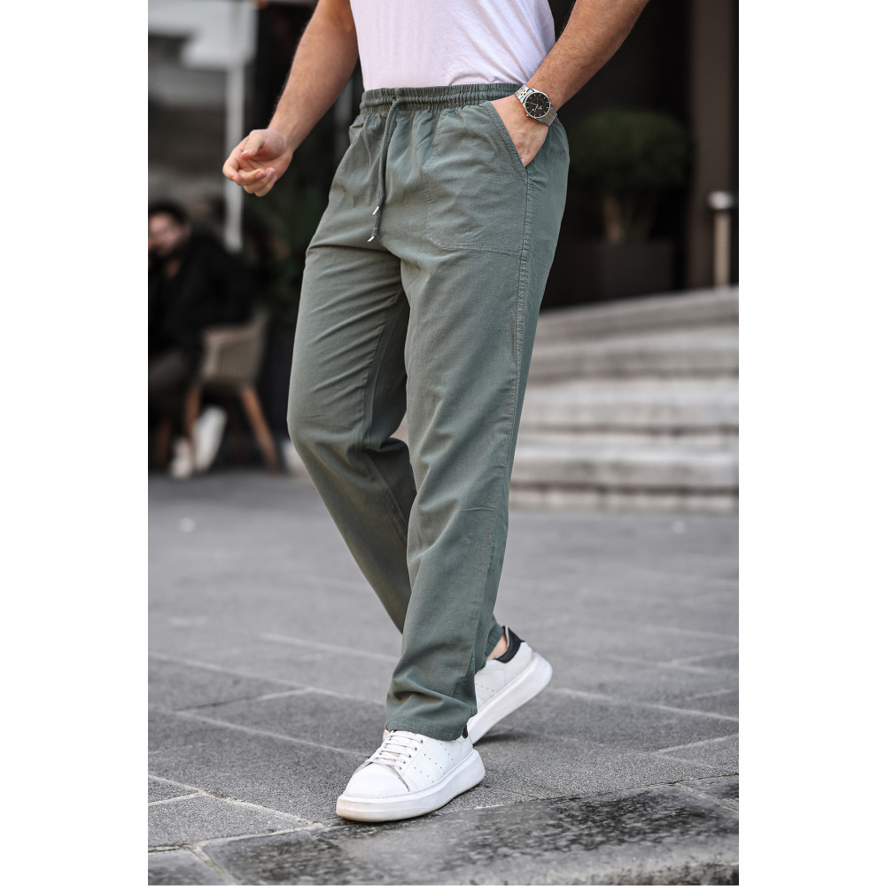 COMBİNE MİCHAİL Haki Renk Erkek Yazlık Keten Karışımı Relaxed Pantolon L Beden Kadın Pantolon Fiyatı