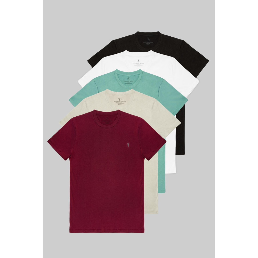 COMBİNE MİCHAİL Standart Erkek Bisiklet Yaka Basic %100 Pamuk 5-li T-shirt M Beden Bayan T-shirt Fiyatı