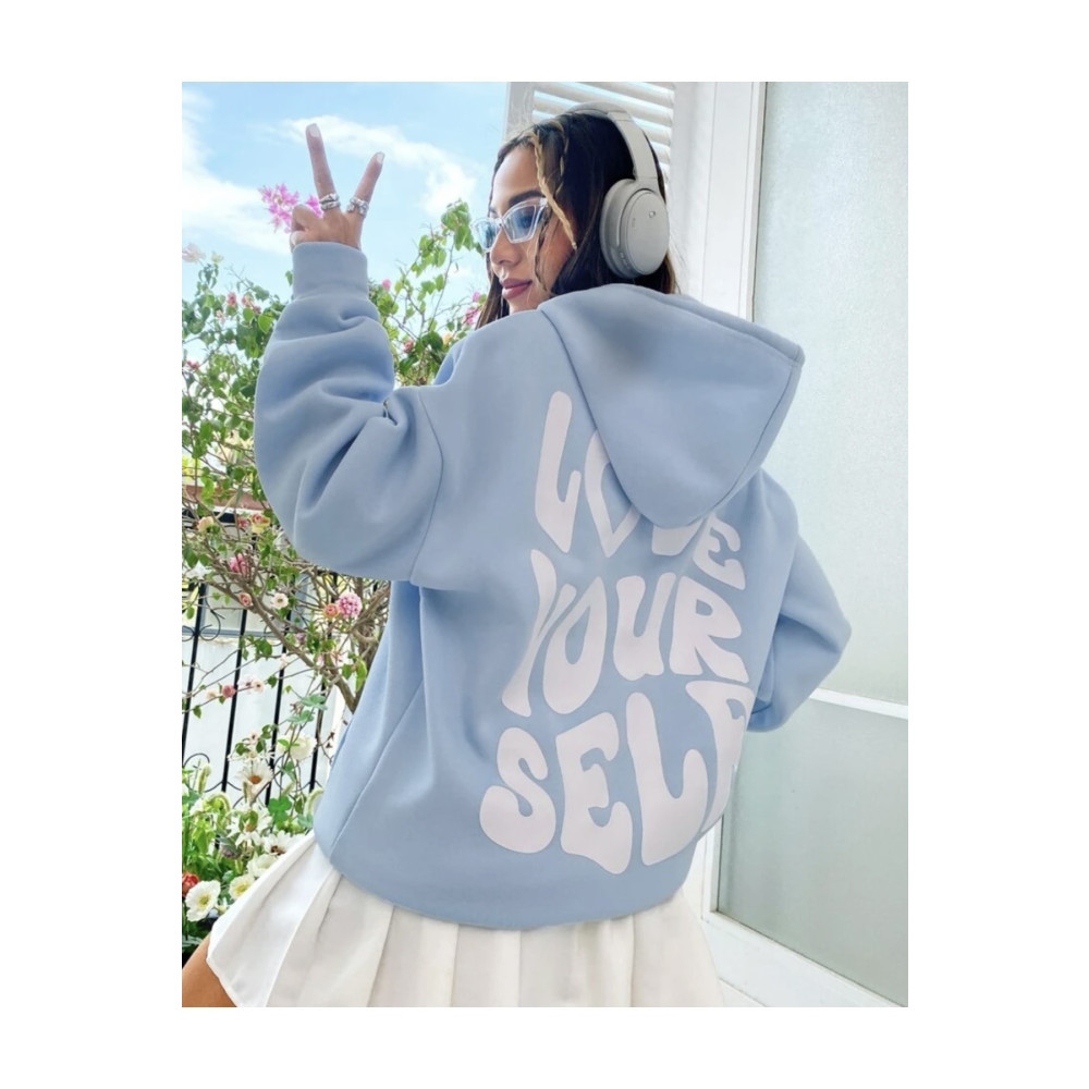 Combineman35 Kapüşonlu Sweatshirt Oversize Love Your Self Baskılı 3 Iplik Şardonlu %100 Pamuk S Beden Bayan Sweatshirt Fiyatı